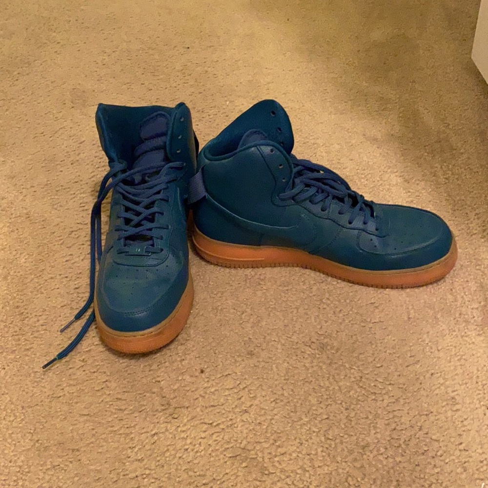 Nike, green, leather high top sneakers